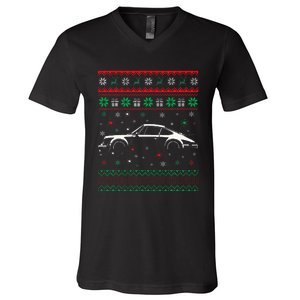 911 Silhouette Ugly Christmas Sweater Car Lover Gifts V-Neck T-Shirt