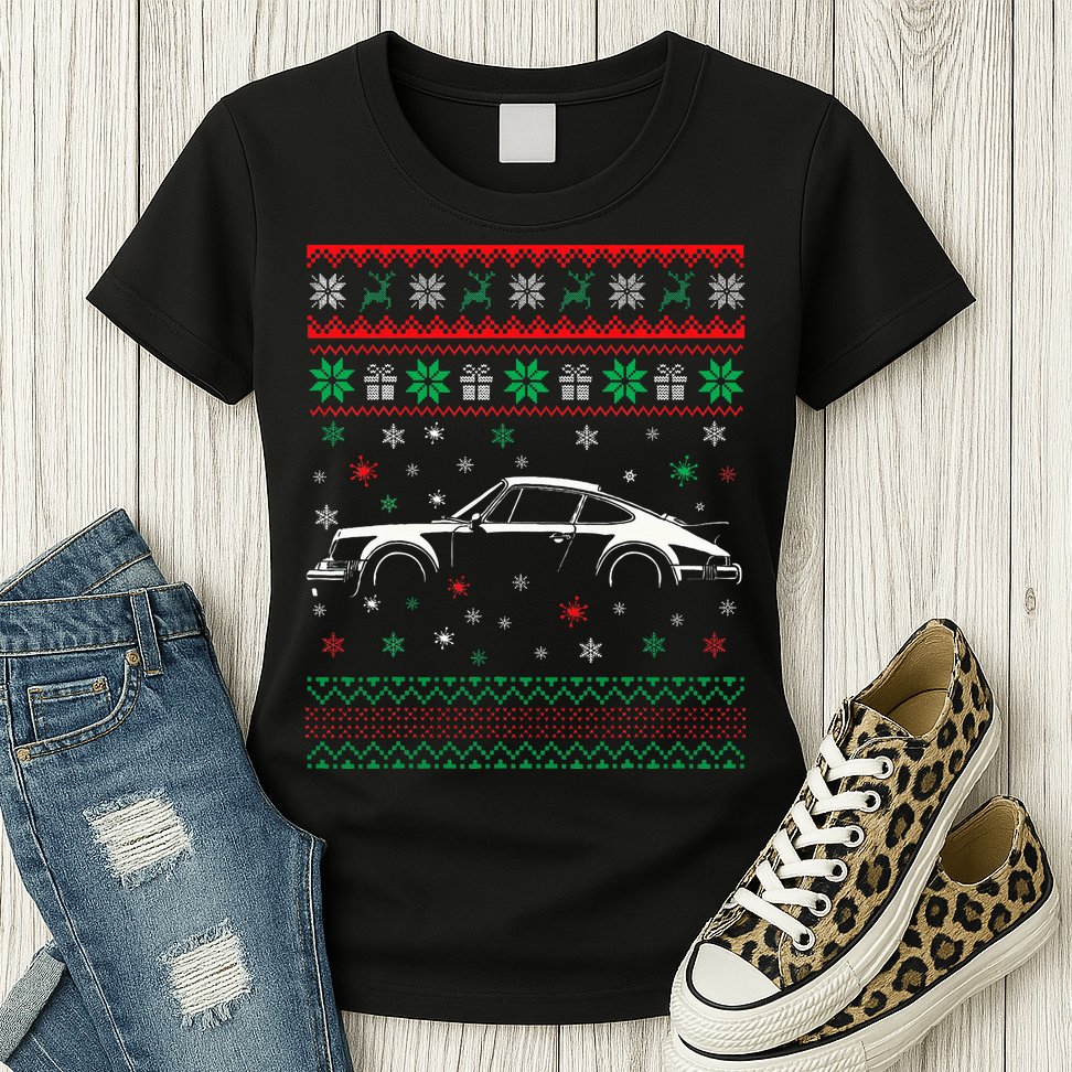 911 Silhouette Ugly Christmas Sweater Car Lover Gifts Womens T-Shirt