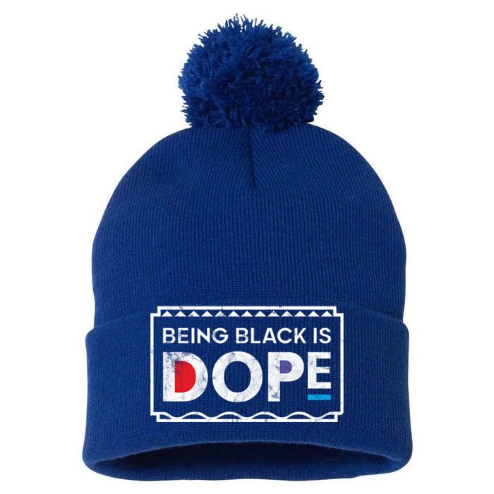 90s Style Vintaged Being Black Is Dope Distressed Gift Pom Pom 12in Knit Beanie