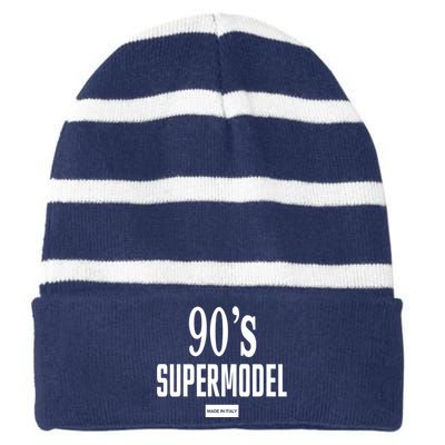 90S Supermodel Vintage Trendy Striped Beanie with Solid Band