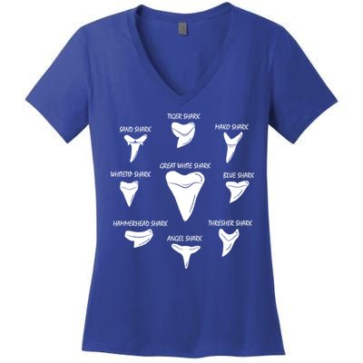 9 Types Of Sharks Teeth Species Biology Life Tooth Collector Gift Women's V-Neck T-Shirt