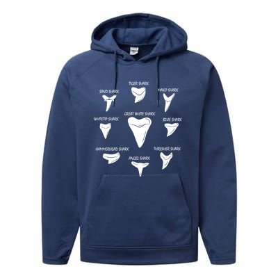 9 Types Of Sharks Teeth Species Biology Life Tooth Collector Gift Performance Fleece Hoodie