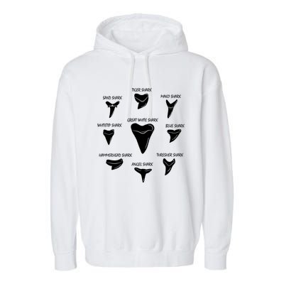 9 Types Of Sharks Teeth Species Biology Life Tooth Collector Gift Garment-Dyed Fleece Hoodie