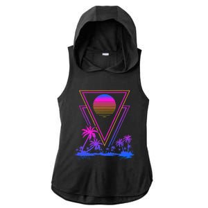 90s Vaporwave Aesthetic Palm Trees Ladies PosiCharge Tri-Blend Wicking Draft Hoodie Tank