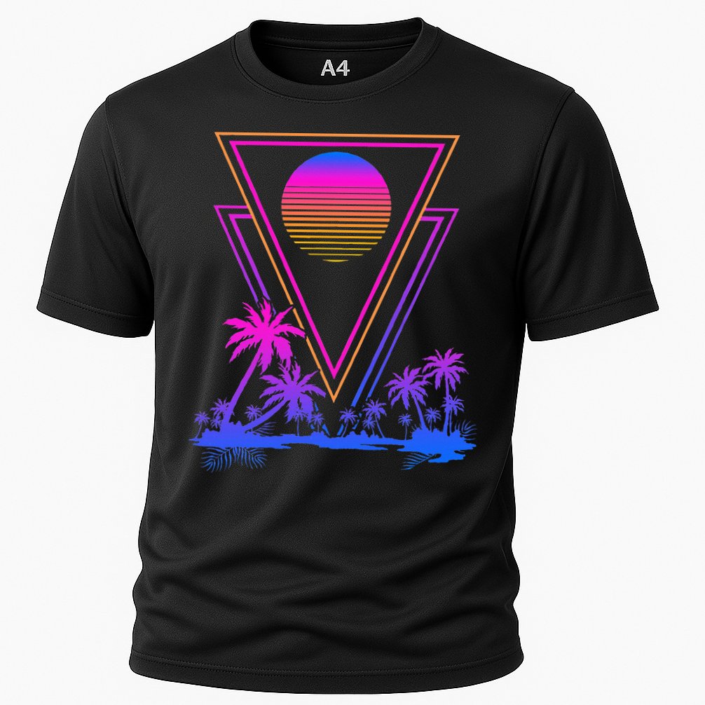 90s Vaporwave Aesthetic Palm Trees Cooling Performance Crew T-Shirt