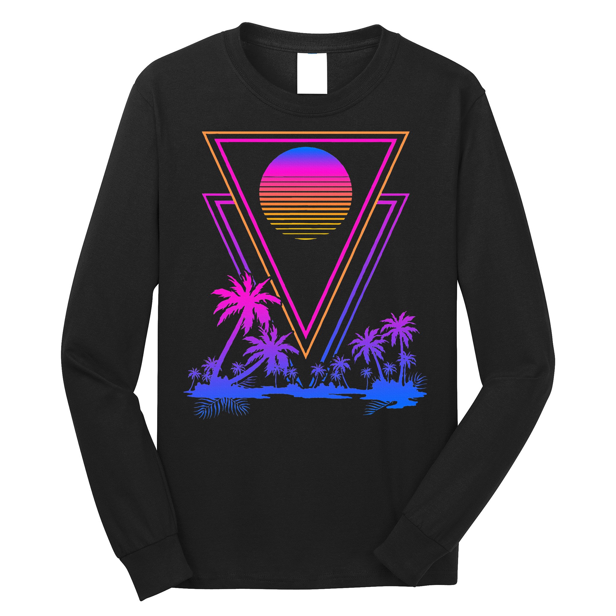 90s Vaporwave Aesthetic Palm Trees Long Sleeve Shirt