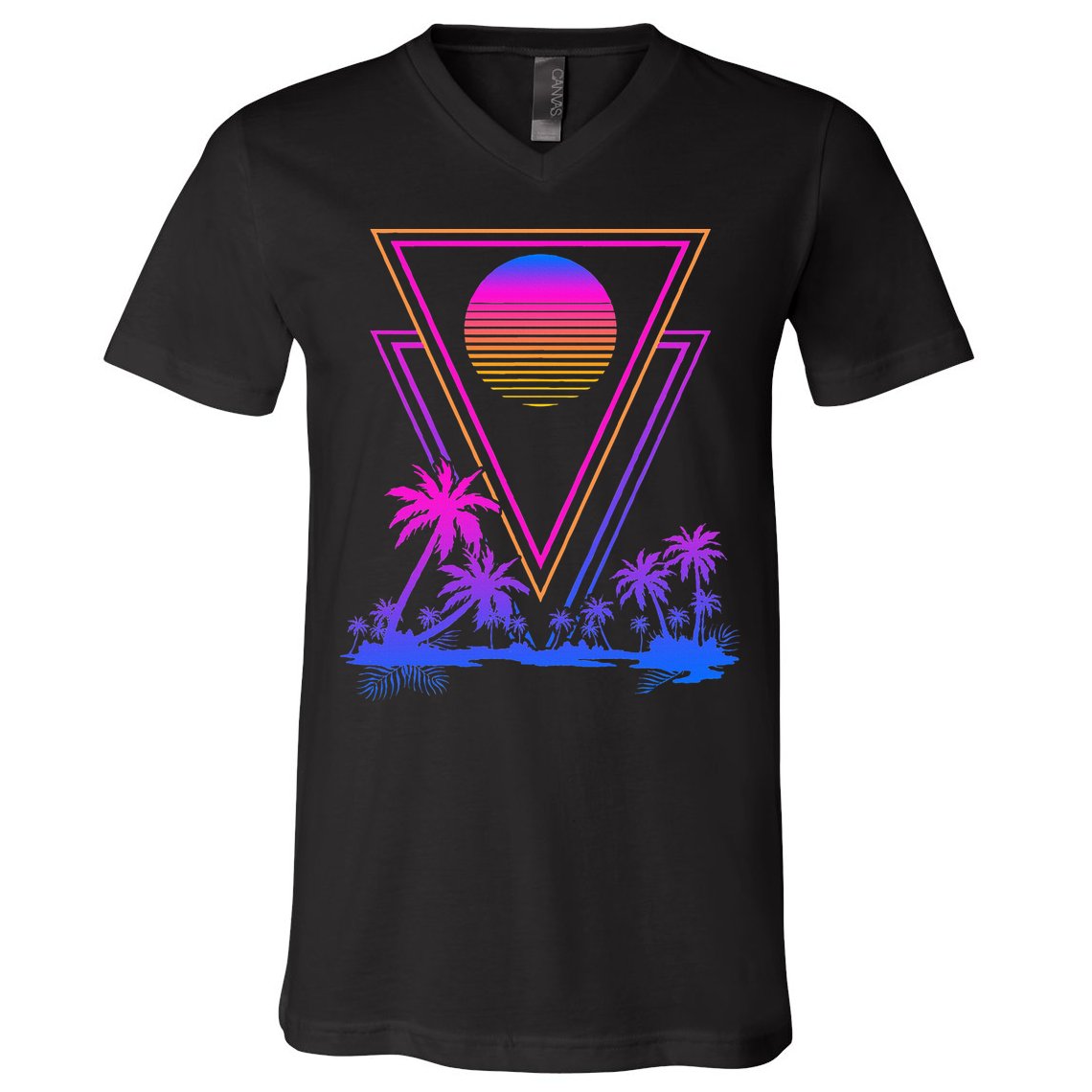 90s Vaporwave Aesthetic Palm Trees V-Neck T-Shirt