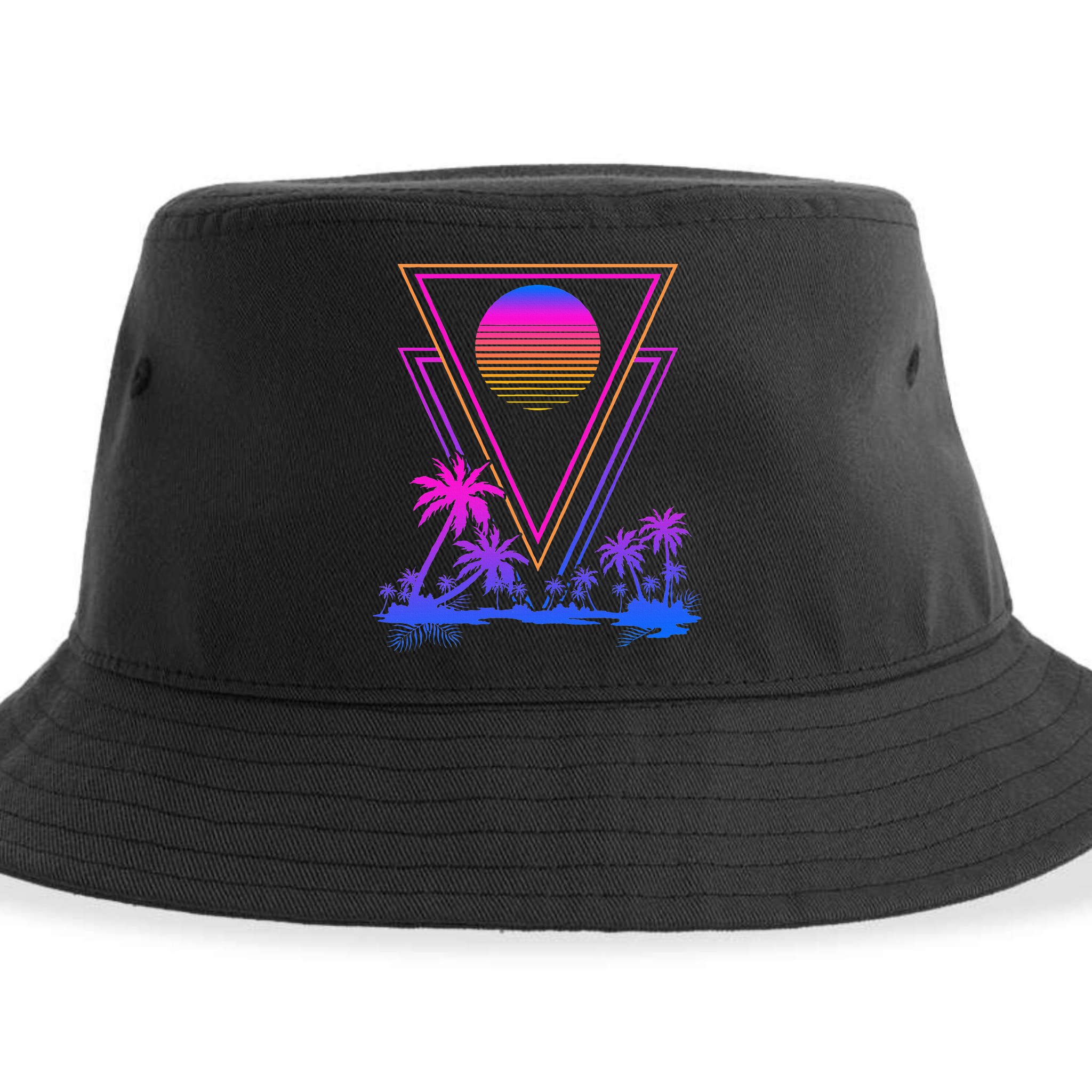 90s Vaporwave Aesthetic Palm Trees Sustainable Bucket Hat