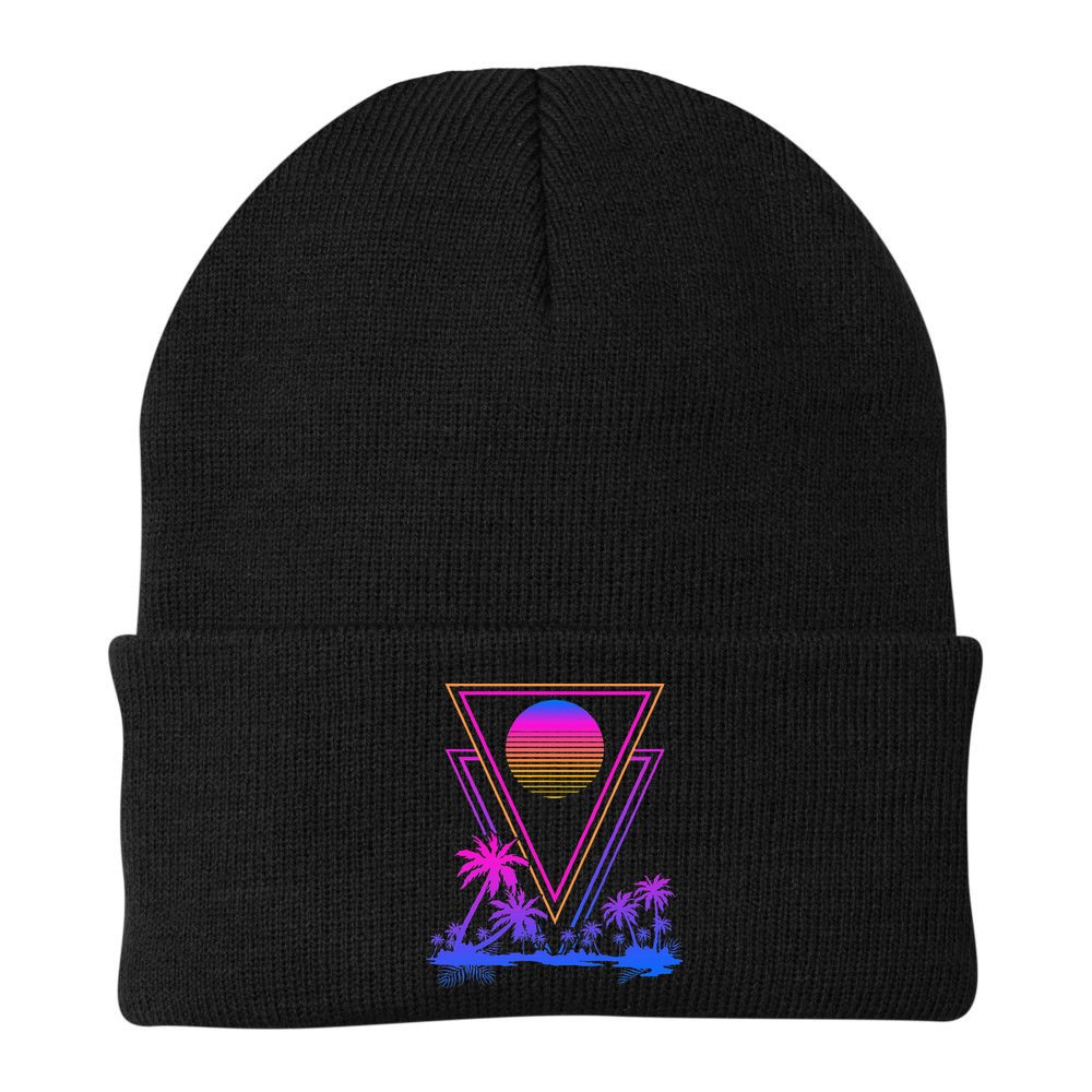 90s Vaporwave Aesthetic Palm Trees Beanie