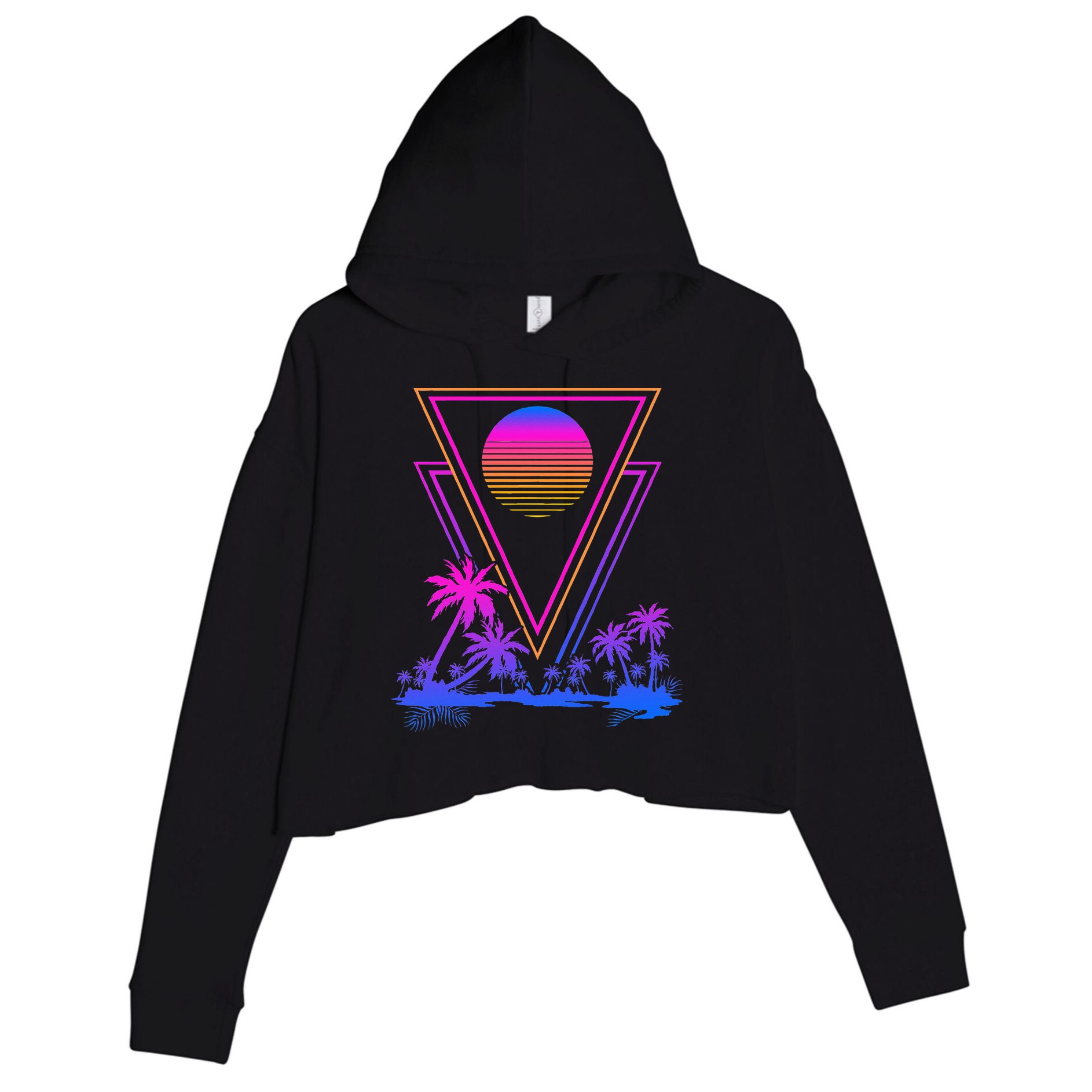 90s Vaporwave Aesthetic Palm Trees Crop Fleece Hoodie