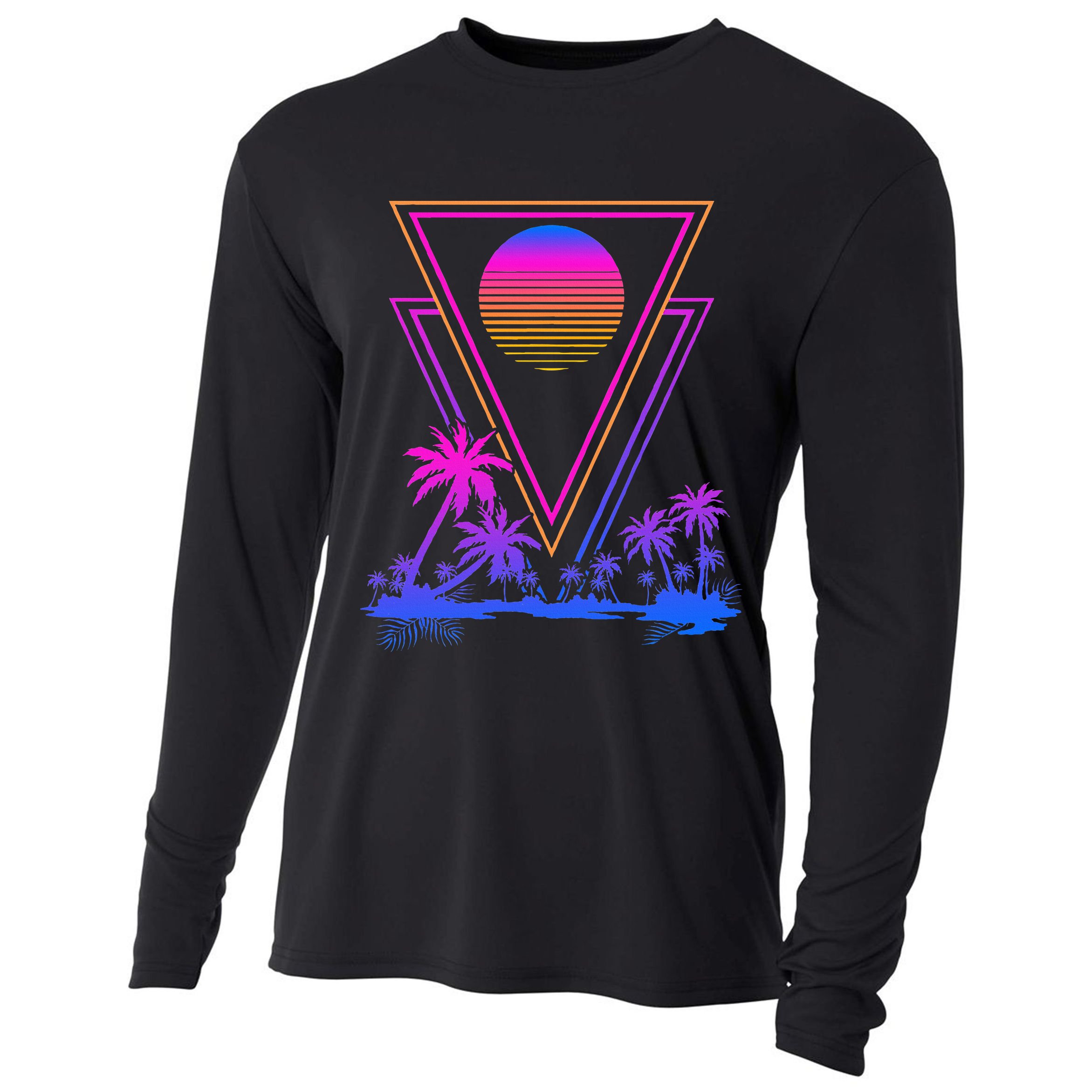 90s Vaporwave Aesthetic Palm Trees Cooling Performance Long Sleeve Crew
