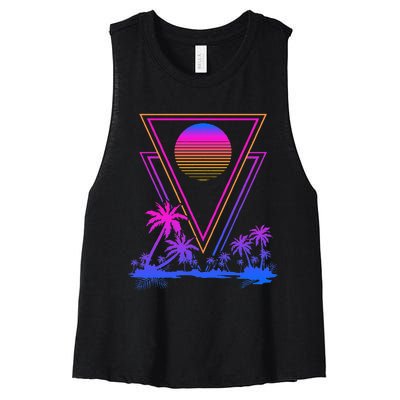 90s Vaporwave Aesthetic Palm Trees Women's Racerback Cropped Tank