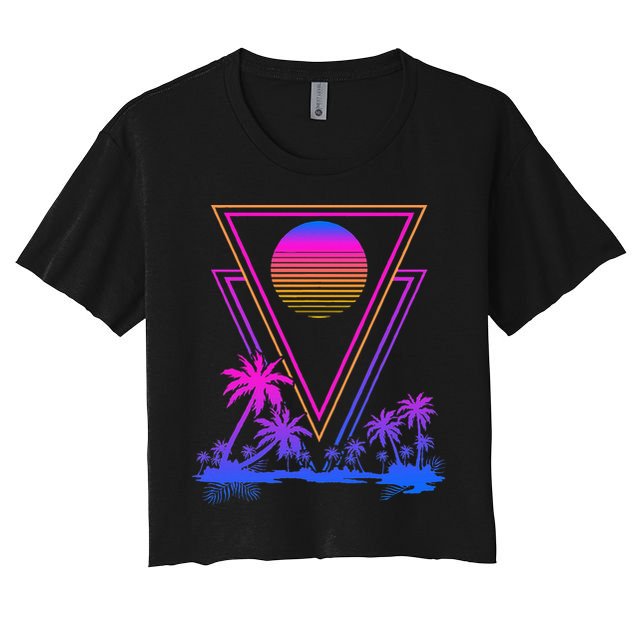 90s Vaporwave Aesthetic Palm Trees Women's Crop Top Tee