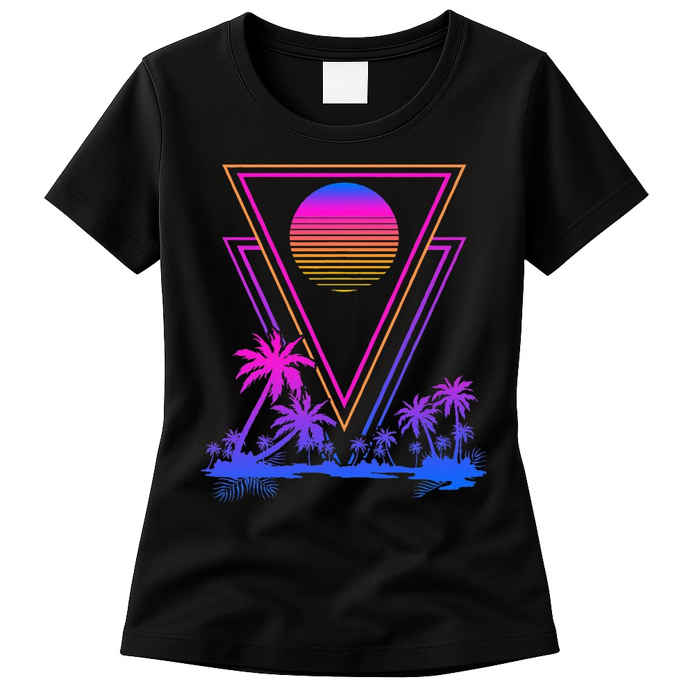90s Vaporwave Aesthetic Palm Trees Womens T-Shirt