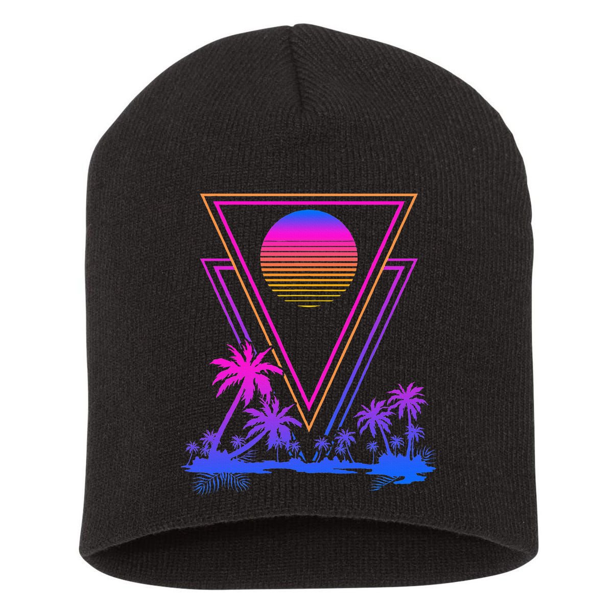 90s Vaporwave Aesthetic Palm Trees Short Acrylic Beanie