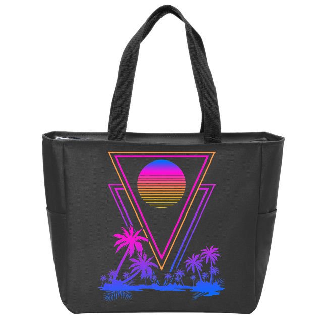 90s Vaporwave Aesthetic Palm Trees Zip Tote Bag