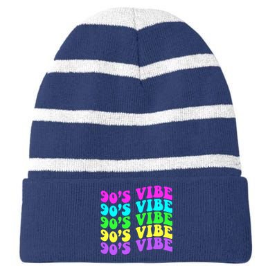 90s Vibe For 90s Music Lover 70 80 90 Style Cool Women Striped Beanie with Solid Band