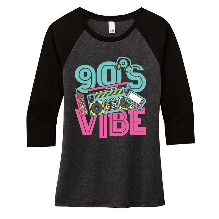 90s Vibe Vintage 1990s Music 90s Costume Party Nineties Women's Tri-Blend 3/4-Sleeve Raglan Shirt