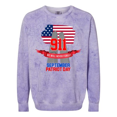 9/11 We Will Never Forget September 11th Patriot Day Colorblast Crewneck Sweatshirt