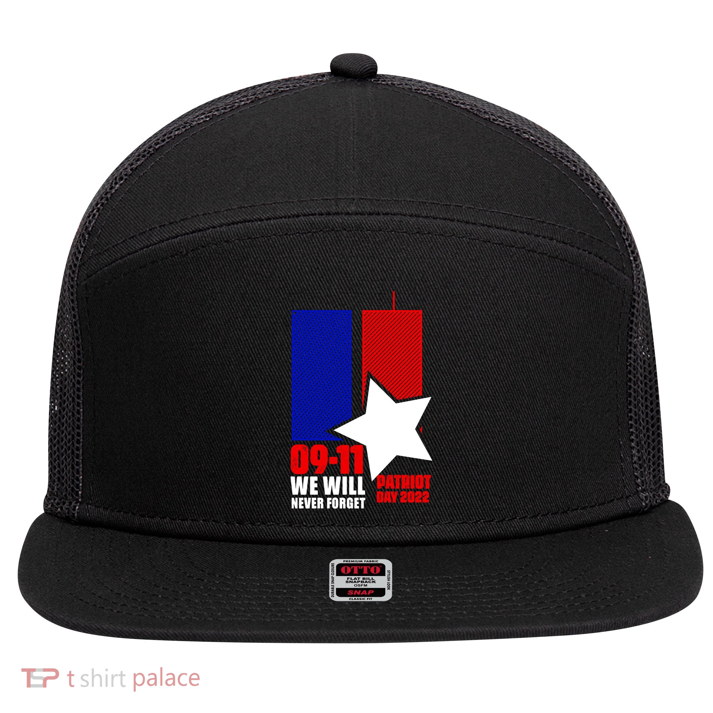 911 We Will Never Forget, 911 Memorial Twin Tower, Patriot Day 7 Panel Mesh Trucker Snapback Hat