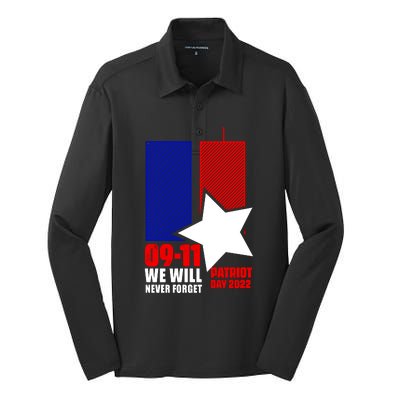 911 We Will Never Forget, 911 Memorial Twin Tower, Patriot Day Silk Touch Performance Long Sleeve Polo