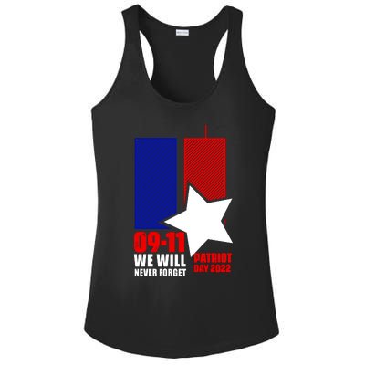 911 We Will Never Forget, 911 Memorial Twin Tower, Patriot Day Ladies PosiCharge Competitor Racerback Tank