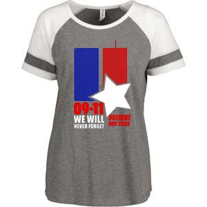 911 We Will Never Forget, 911 Memorial Twin Tower, Patriot Day Enza Ladies Jersey Colorblock Tee