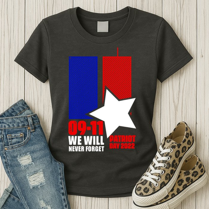 911 We Will Never Forget, 911 Memorial Twin Tower, Patriot Day Womens T-Shirt