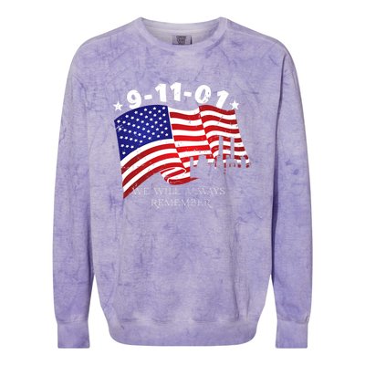 9/11/01 We Will Always Remember Colorblast Crewneck Sweatshirt