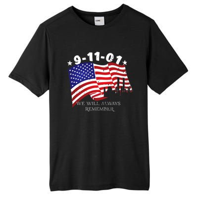 9/11/01 We Will Always Remember Tall Fusion ChromaSoft Performance T-Shirt