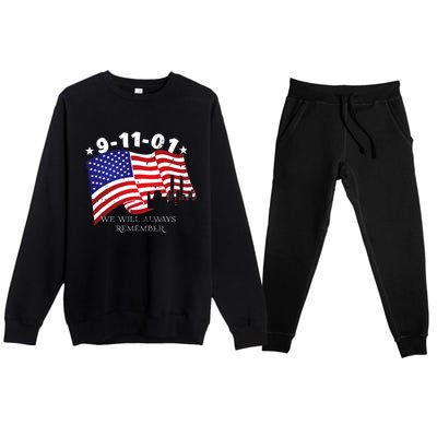 9/11/01 We Will Always Remember Premium Crewneck Sweatsuit Set