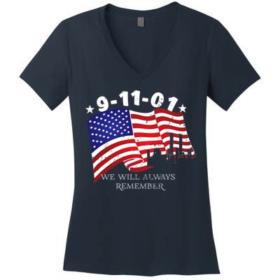9/11/01 We Will Always Remember Women's V-Neck T-Shirt