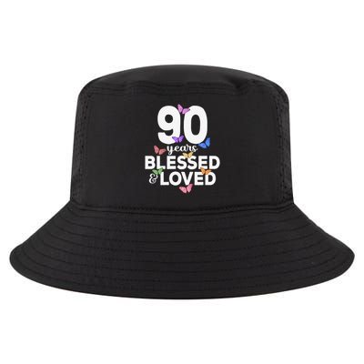 90 Years Blessed And Loved Butterfly 90th Birthday Cool Comfort Performance Bucket Hat