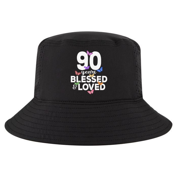 90 Years Blessed And Loved Butterfly 90th Birthday Cool Comfort Performance Bucket Hat