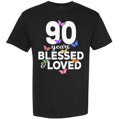 90 Years Blessed And Loved Butterfly 90th Birthday Garment-Dyed Heavyweight T-Shirt