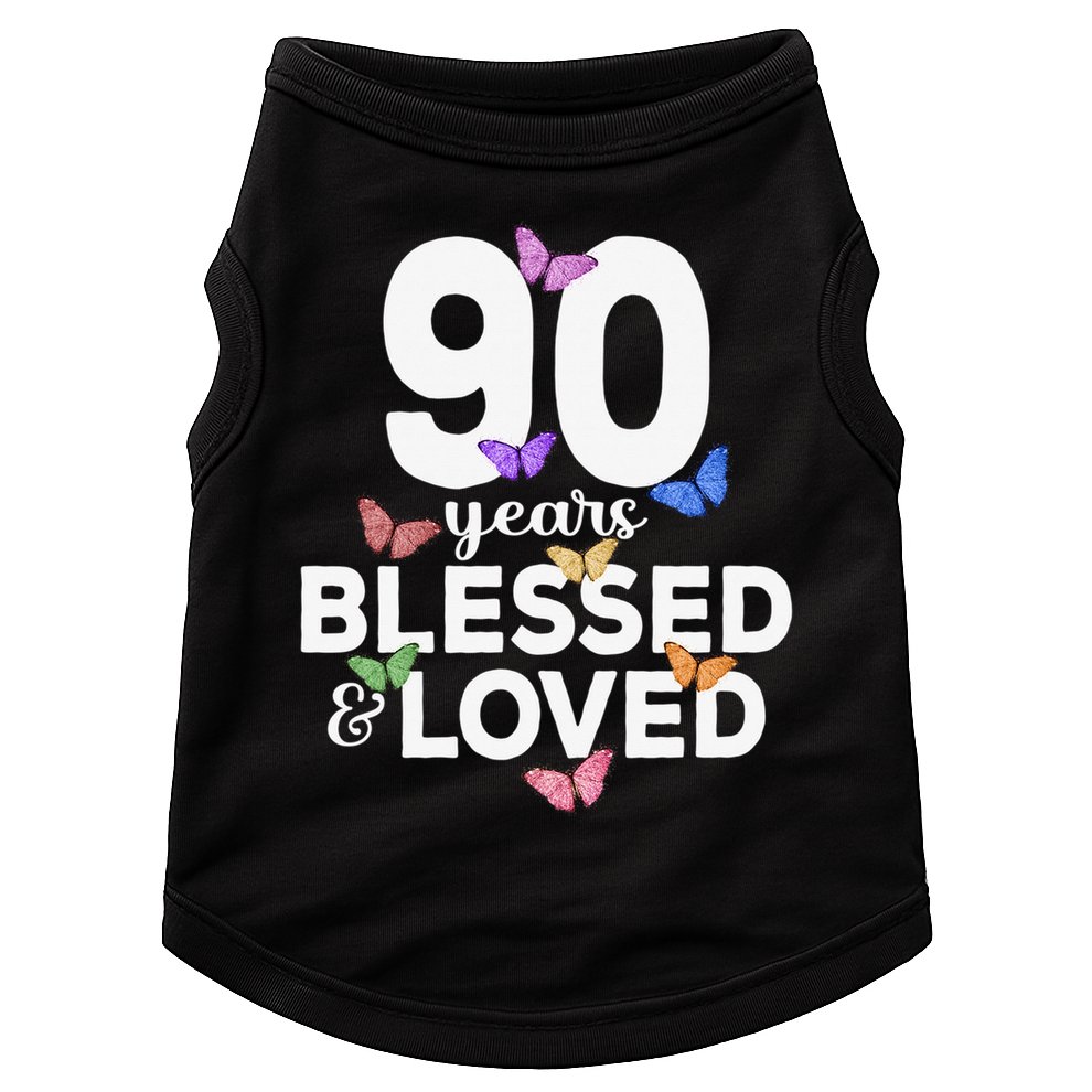 90 Years Blessed And Loved Butterfly 90th Birthday Doggie Tank