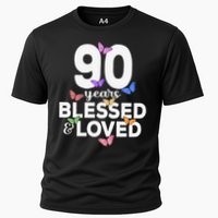 90 Years Blessed And Loved Butterfly 90th Birthday Cooling Performance Crew T-Shirt