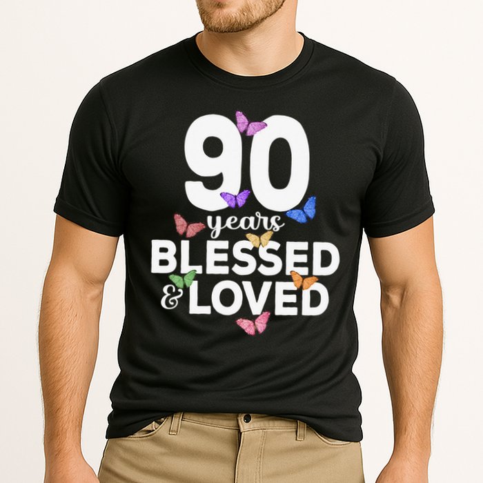 90 Years Blessed And Loved Butterfly 90th Birthday Cooling Performance Crew T-Shirt
