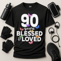 90 Years Blessed And Loved Butterfly 90th Birthday Cooling Performance Crew T-Shirt