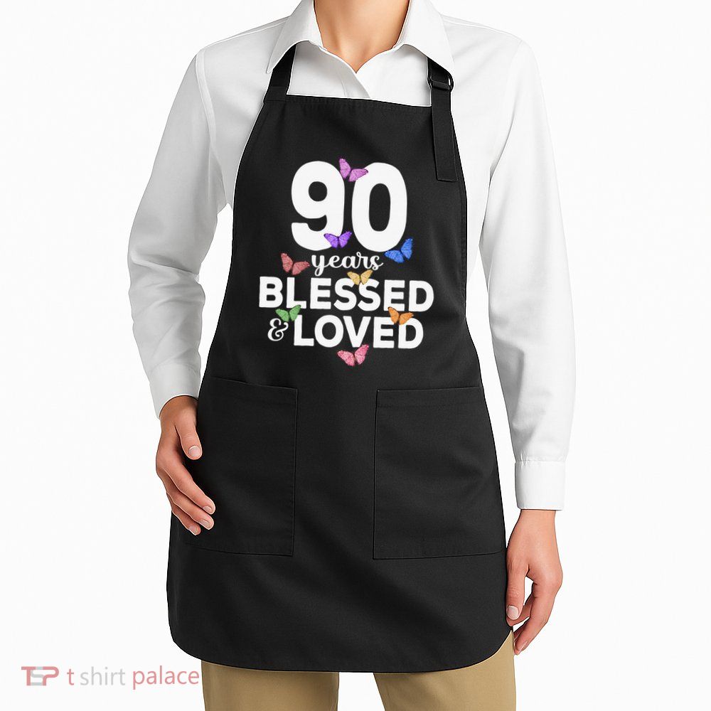 90 Years Blessed And Loved Butterfly 90th Birthday Apron