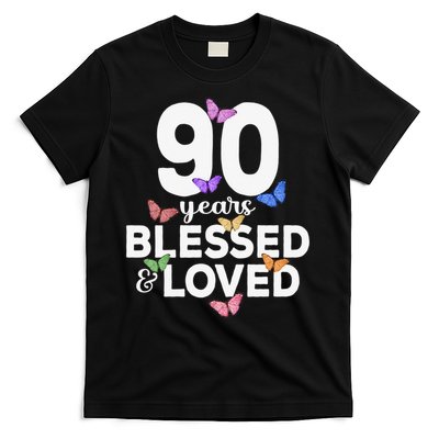 90 Years Blessed And Loved Butterfly 90th Birthday T-Shirt