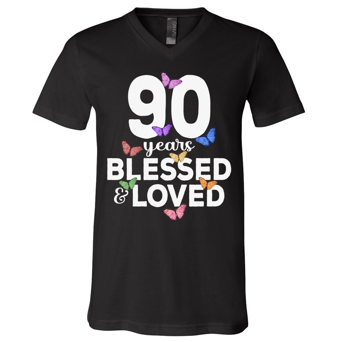 90 Years Blessed And Loved Butterfly 90th Birthday V-Neck T-Shirt