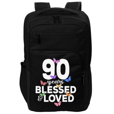 90 Years Blessed And Loved Butterfly 90th Birthday Impact Tech Backpack