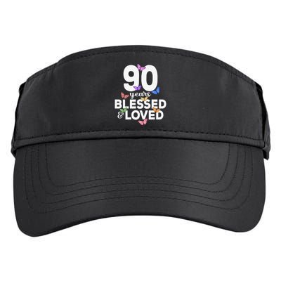 90 Years Blessed And Loved Butterfly 90th Birthday Adult Drive Performance Visor