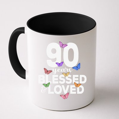 90 Years Blessed And Loved Butterfly 90th Birthday Mug