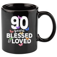90 Years Blessed And Loved Butterfly 90th Birthday 11oz C Handle Ceramic Mug