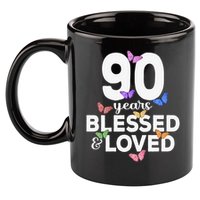 90 Years Blessed And Loved Butterfly 90th Birthday 11oz C Handle Ceramic Mug