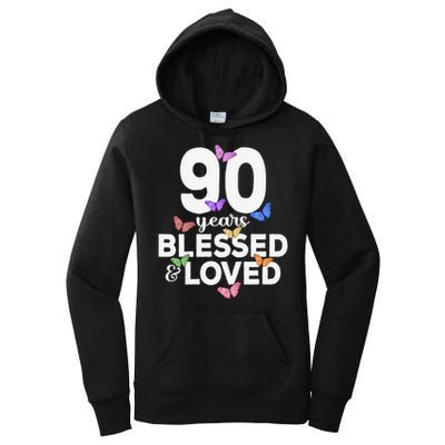 90 Years Blessed And Loved Butterfly 90th Birthday Women's Pullover Hoodie