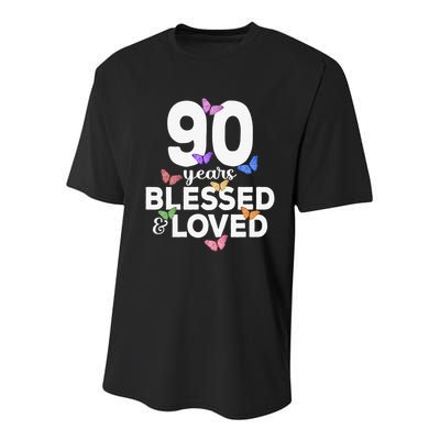 90 Years Blessed And Loved Butterfly 90th Birthday Youth Performance Sprint T-Shirt