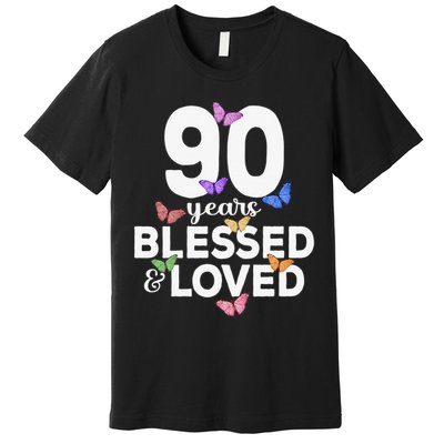 90 Years Blessed And Loved Butterfly 90th Birthday Premium T-Shirt